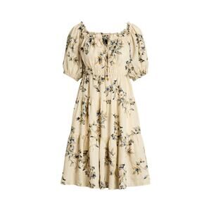 Ralph Lauren 'Floral' Blue Linen Tie-Neck Dress Size 16 - NWT